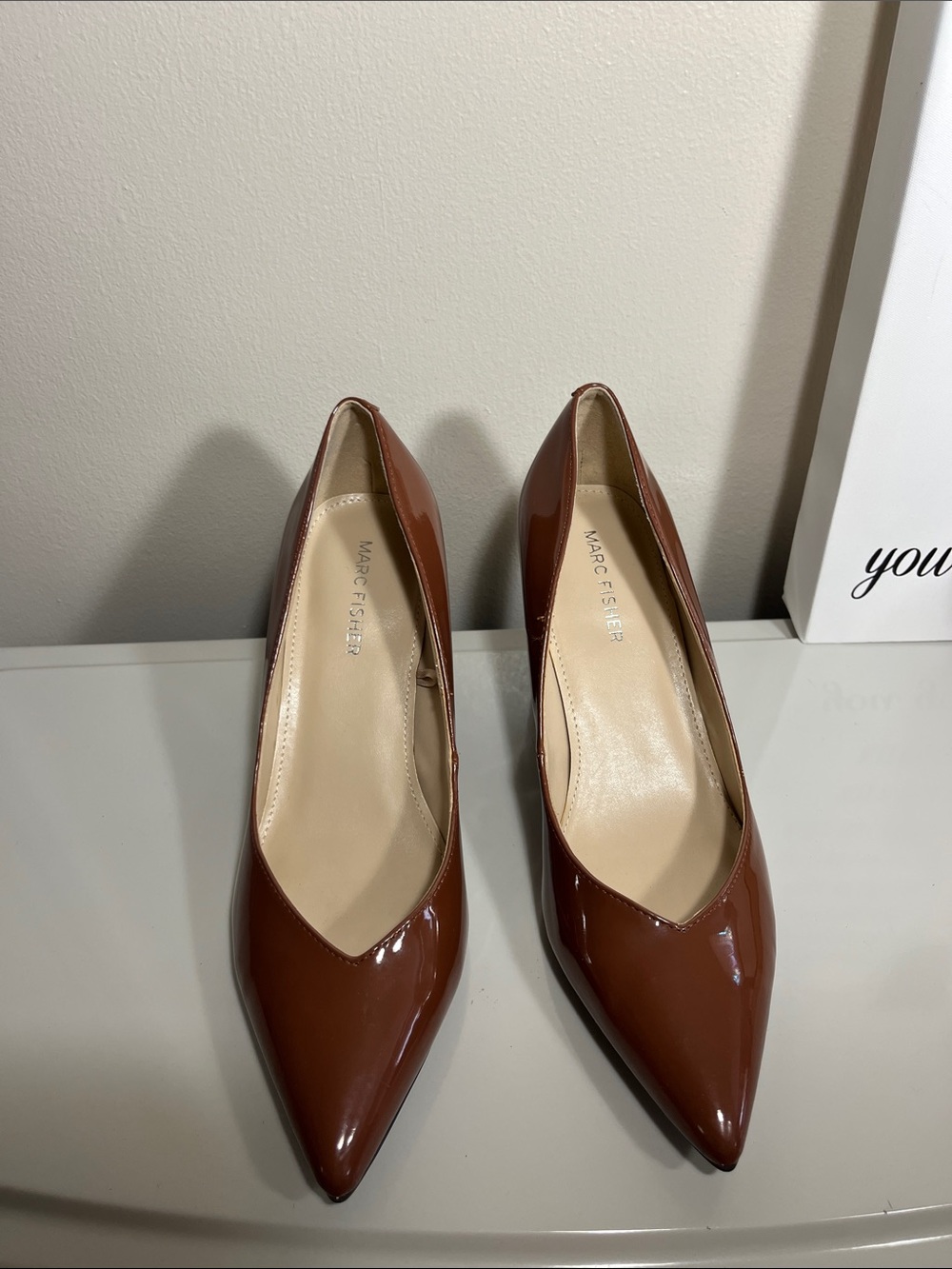 Marc Fisher Glossy Chestnut Pointed-Toe Pumps